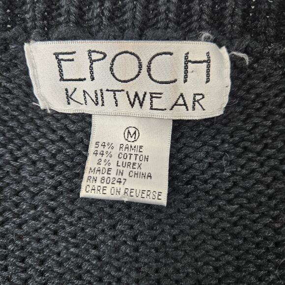 VTG Epoch Knitwear Embellished Cardigan Black Patchwork Button Sweater sz Medium - Picture 3 of 10